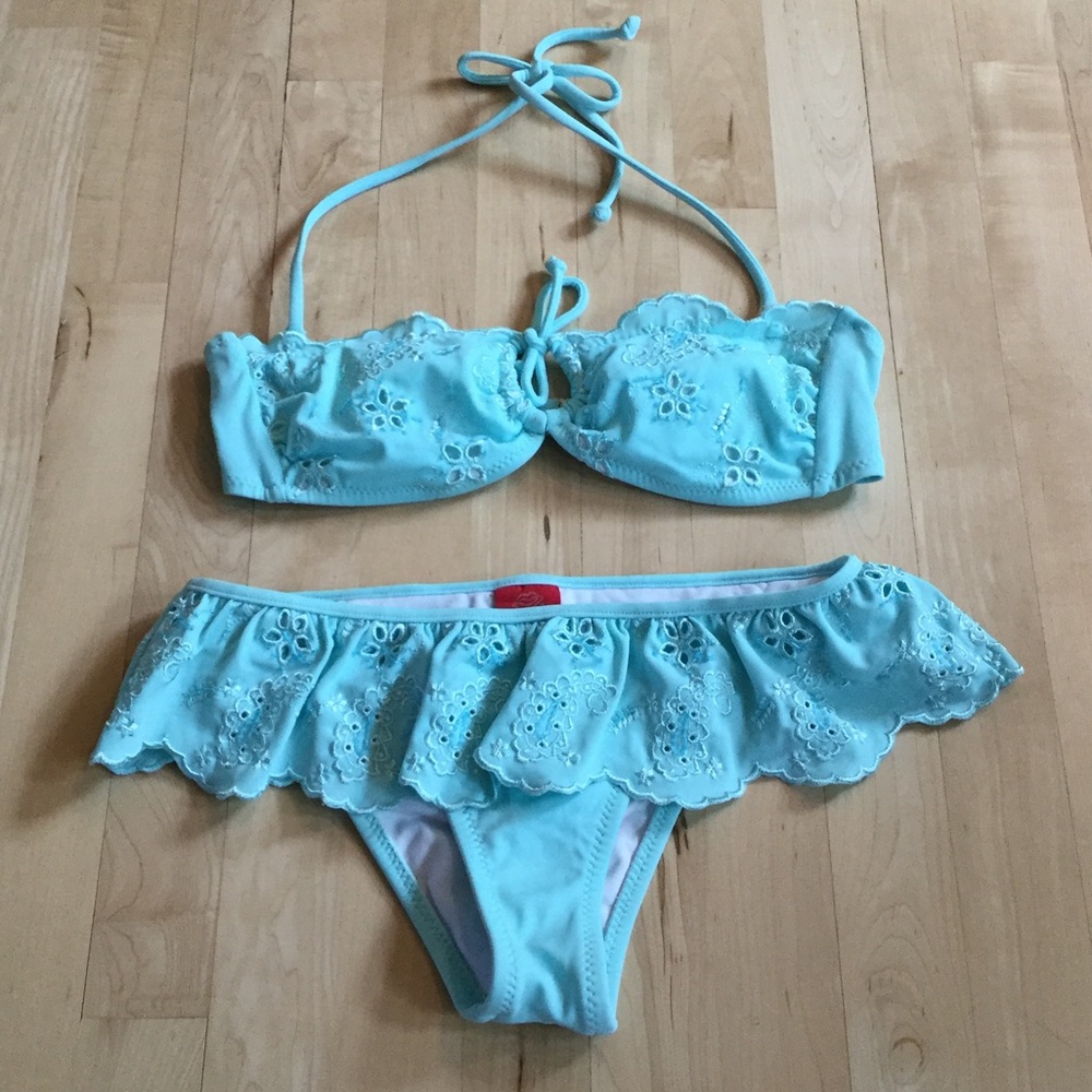 Hot Kiss Aqua Ruffle Bikini Size Medium